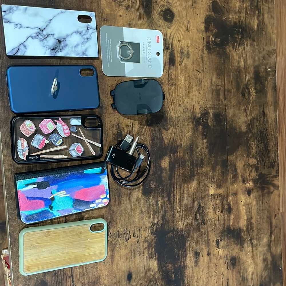 5 iPhone X cases, ring stand, phone holder for car and blue tooth device for car